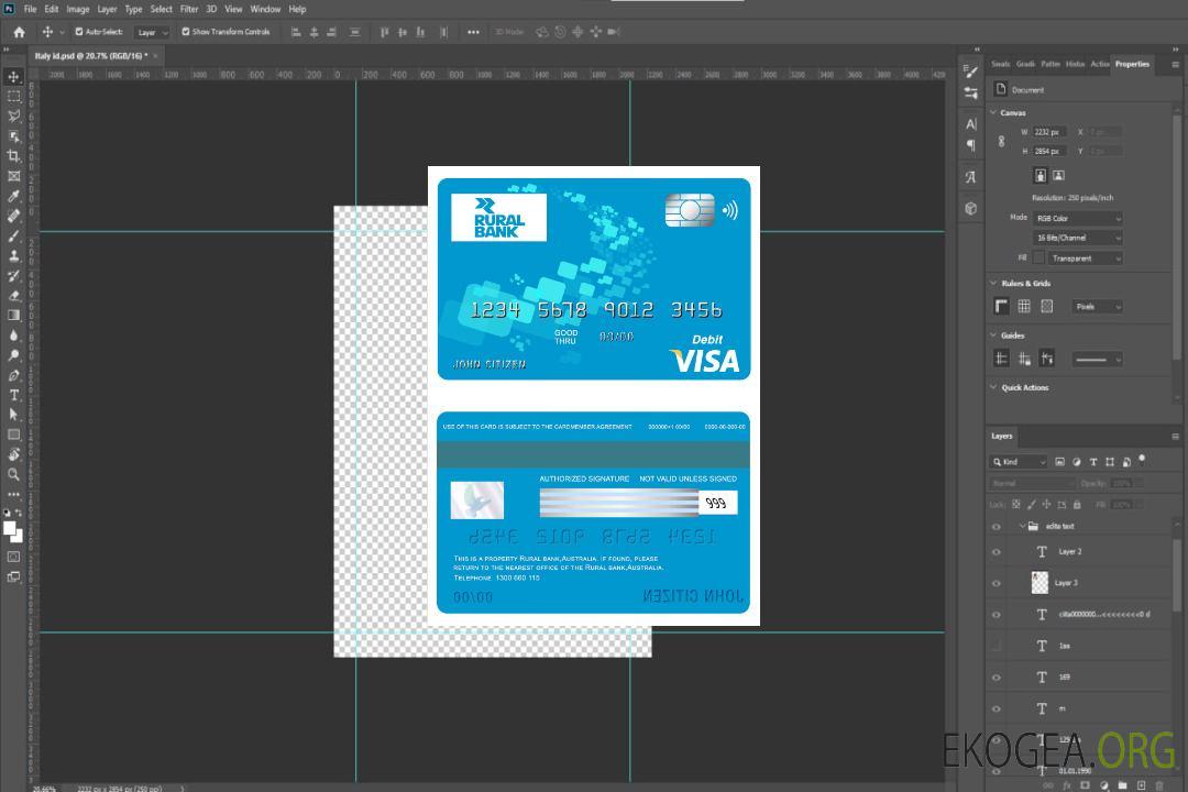 Carte visa bancaire rurale en Australie template Carte visa bancaire rurale en Australie template